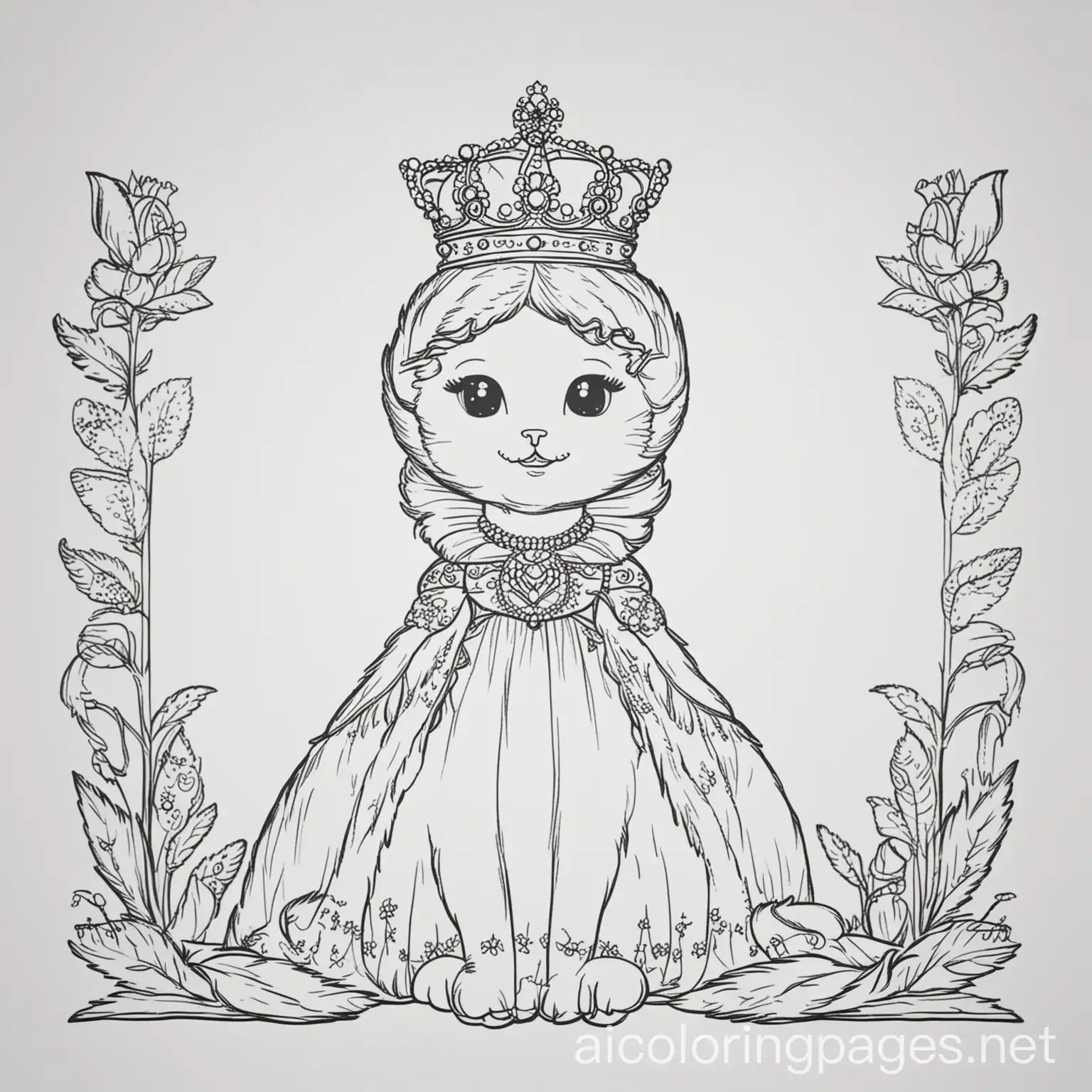 Queen-Kitty-Coloring-Page-with-Simplicity-and-Ample-White-Space