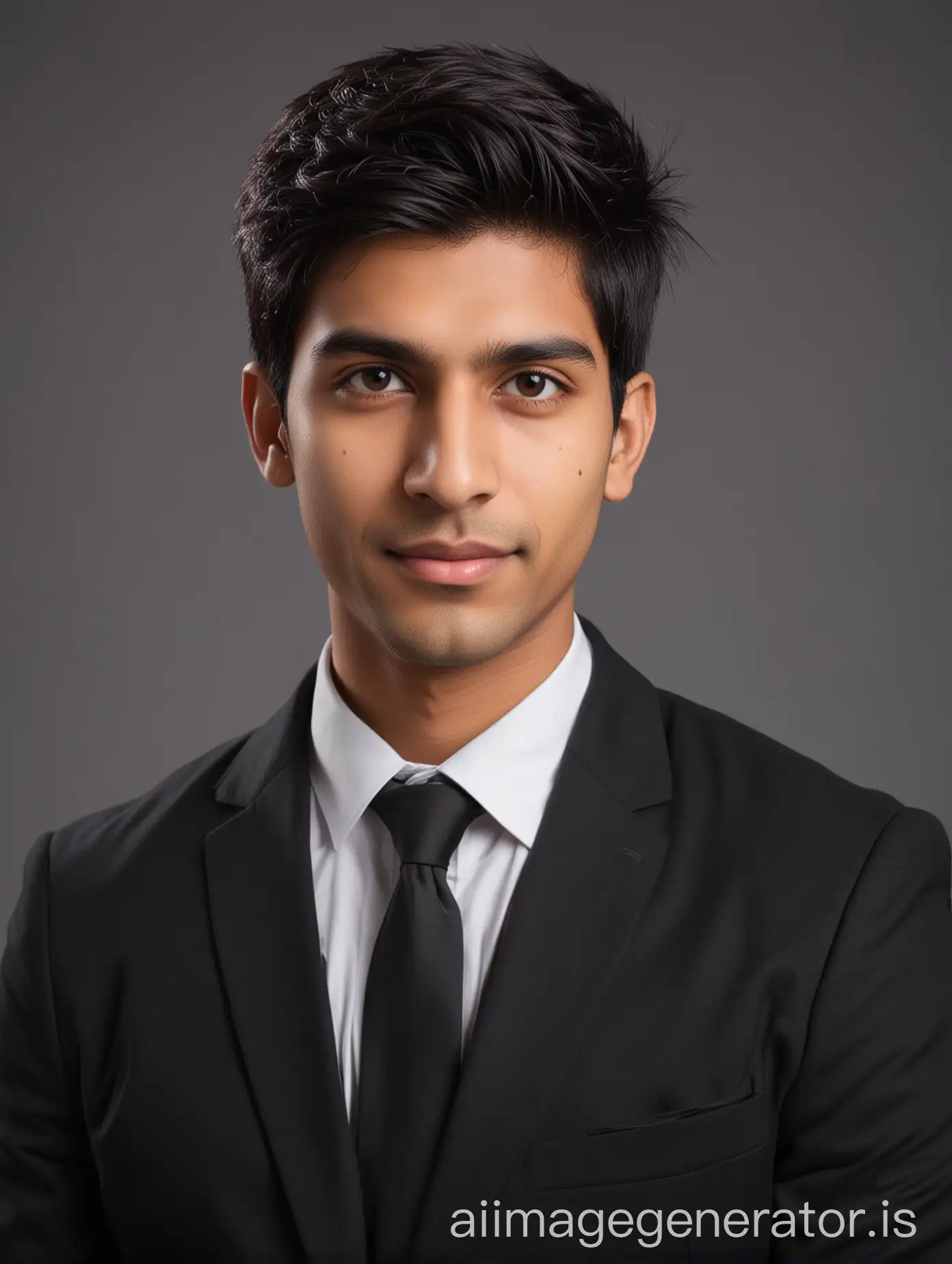 A 26-year-old Indian young man with fair skin and a medium build, dressed in a black blazer for a professional LinkedIn photo.