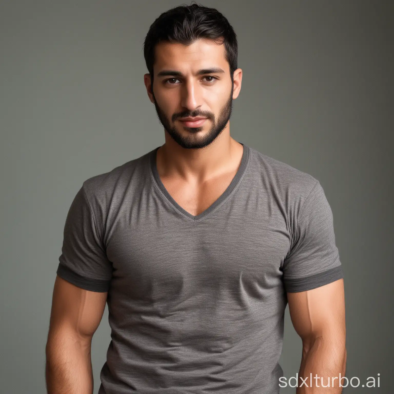 The portrait of a hot Turkish hunk 33 years old man, nice body, with a very handsome face, wearing clothes