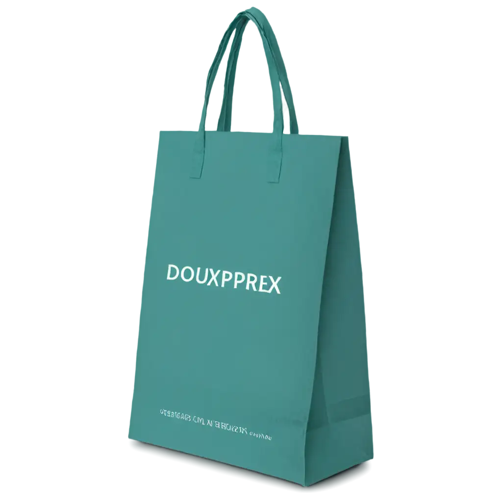 Create a packaging bag in turquoise color with the douxprix logo containing items