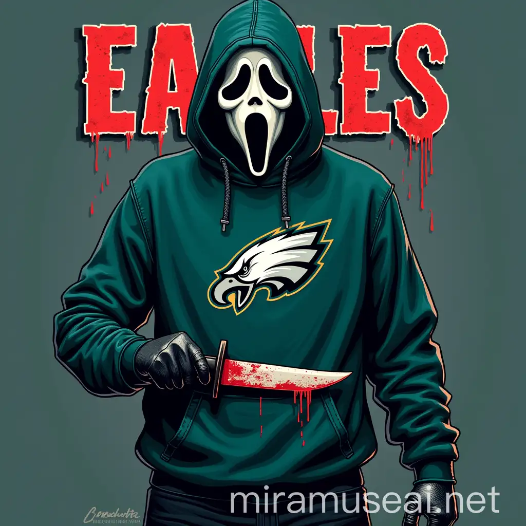 Ghostface Scream Character Holding Bloody Knife Eagles Hoodie