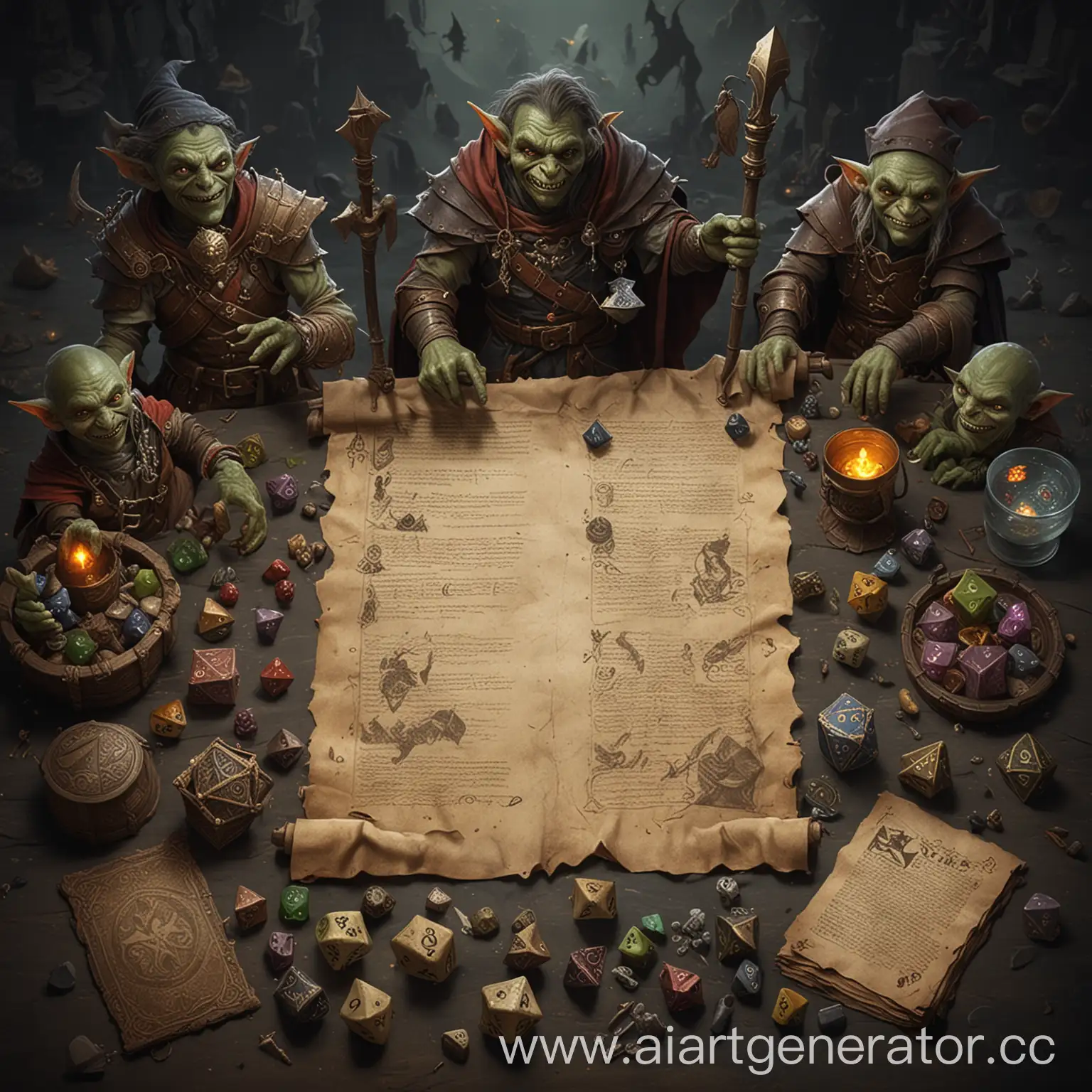 Fantasy-Tabletop-Game-Scene-with-Sorcerer-Goblins-and-Dice