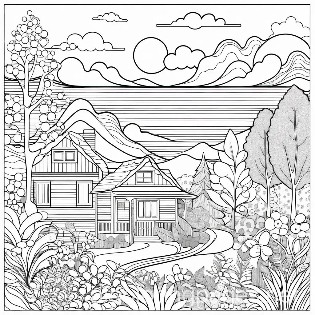 Adult colouring page, Coloring Page, black and white, line art, white background, Simplicity, Ample White Space. The background of the coloring page is plain white to make it easy for young children to color within the lines. The outlines of all the subjects are easy to distinguish, making it simple for kids to color without too much difficulty