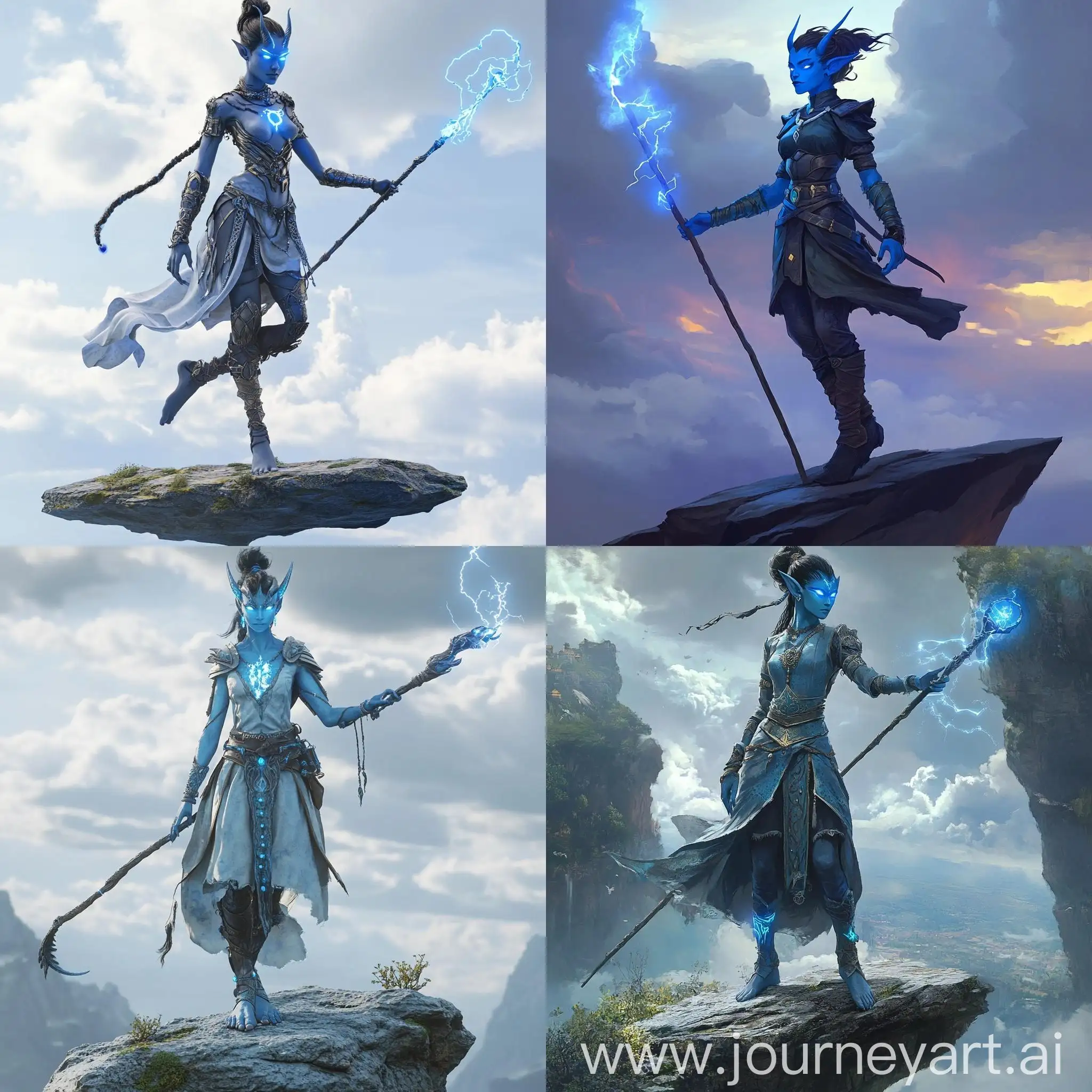 Fantastical-BlueSkinned-Female-Mage-with-Magical-Staff-on-Floating-Island