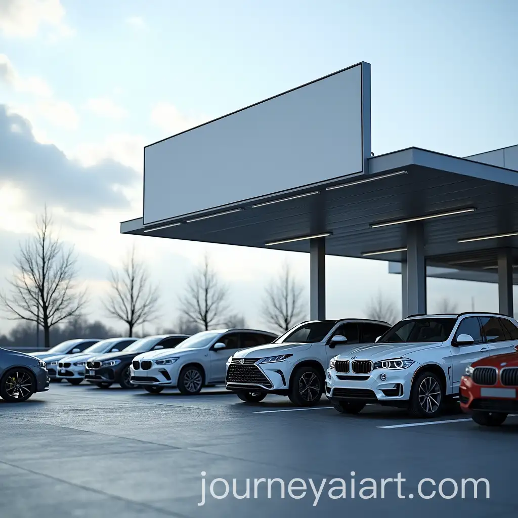 Modern-Car-Rental-Agency-Lot-with-Sleek-Canopy-and-Neatly-Parked-Vehicles