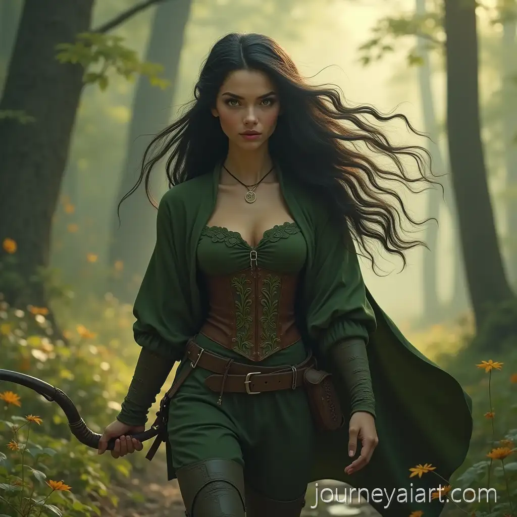 Elven-Ranger-in-ForestElven-Ranger-in-Enchanted-Forest-with-Bow-and-Cloak