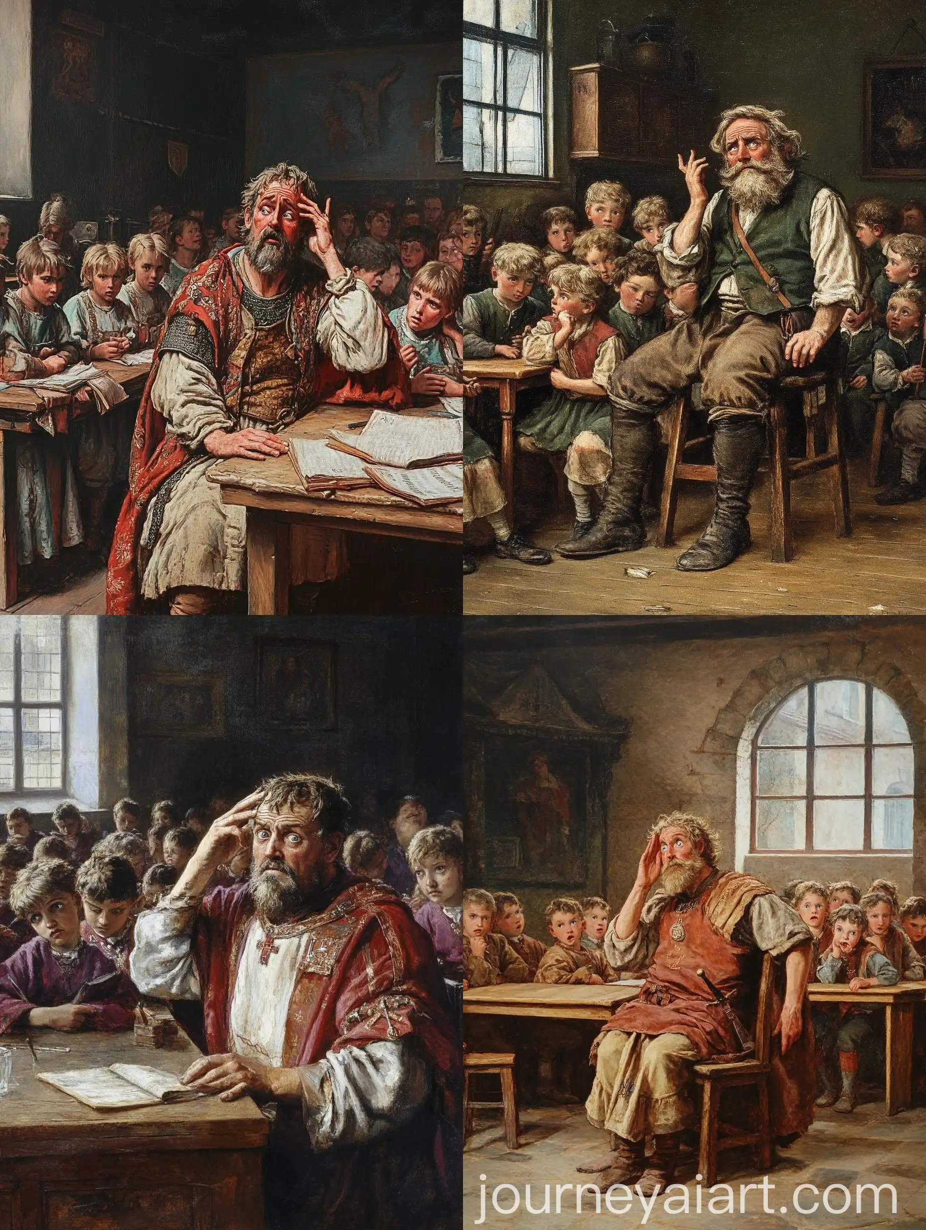 Charlemagne-as-School-Teacher-in-Classroom-with-Unruly-Children
