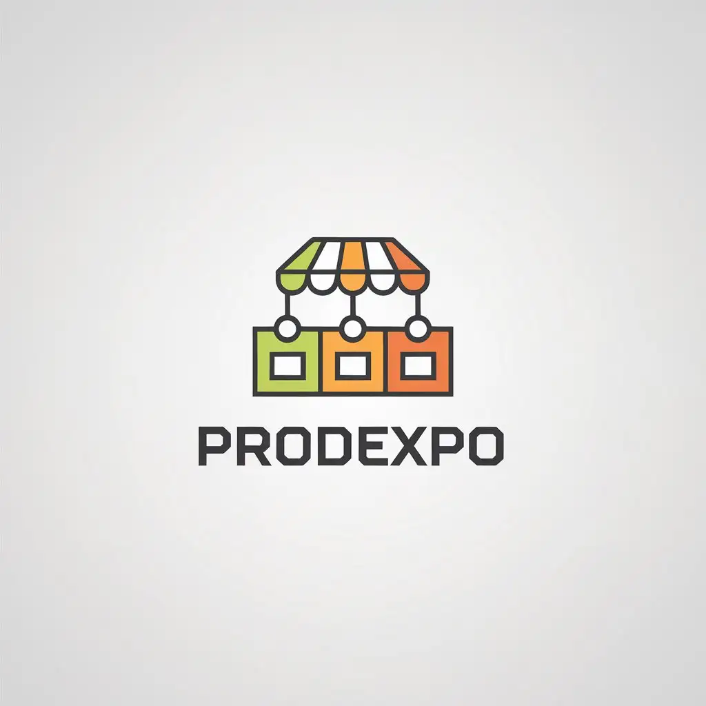 LOGO Design for Prodexpo Minimalistic Vector with Orange Box and Connected Shops Symbol