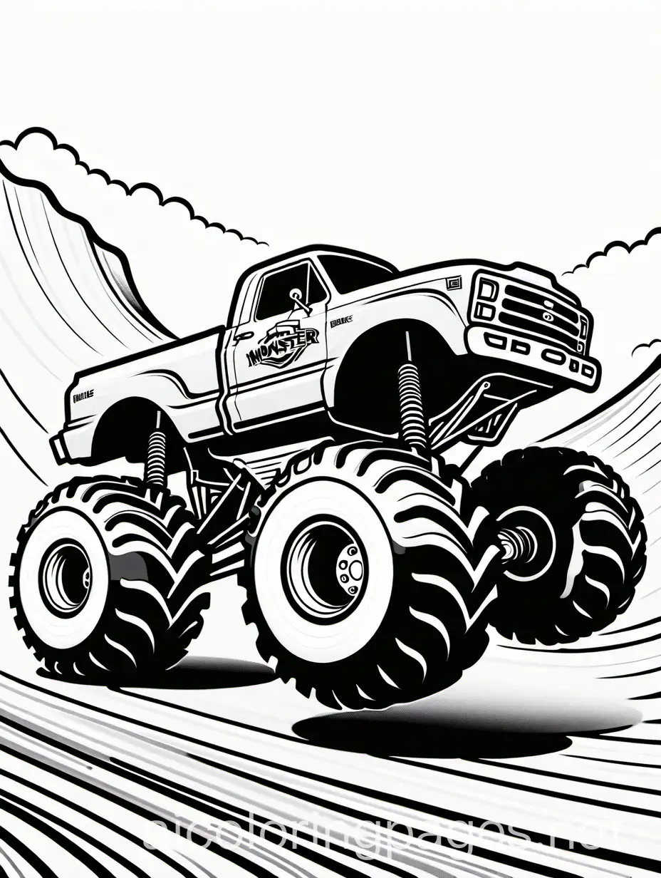 Monster-Trucks-Performing-Nose-Wheelies-in-a-Coloring-Page