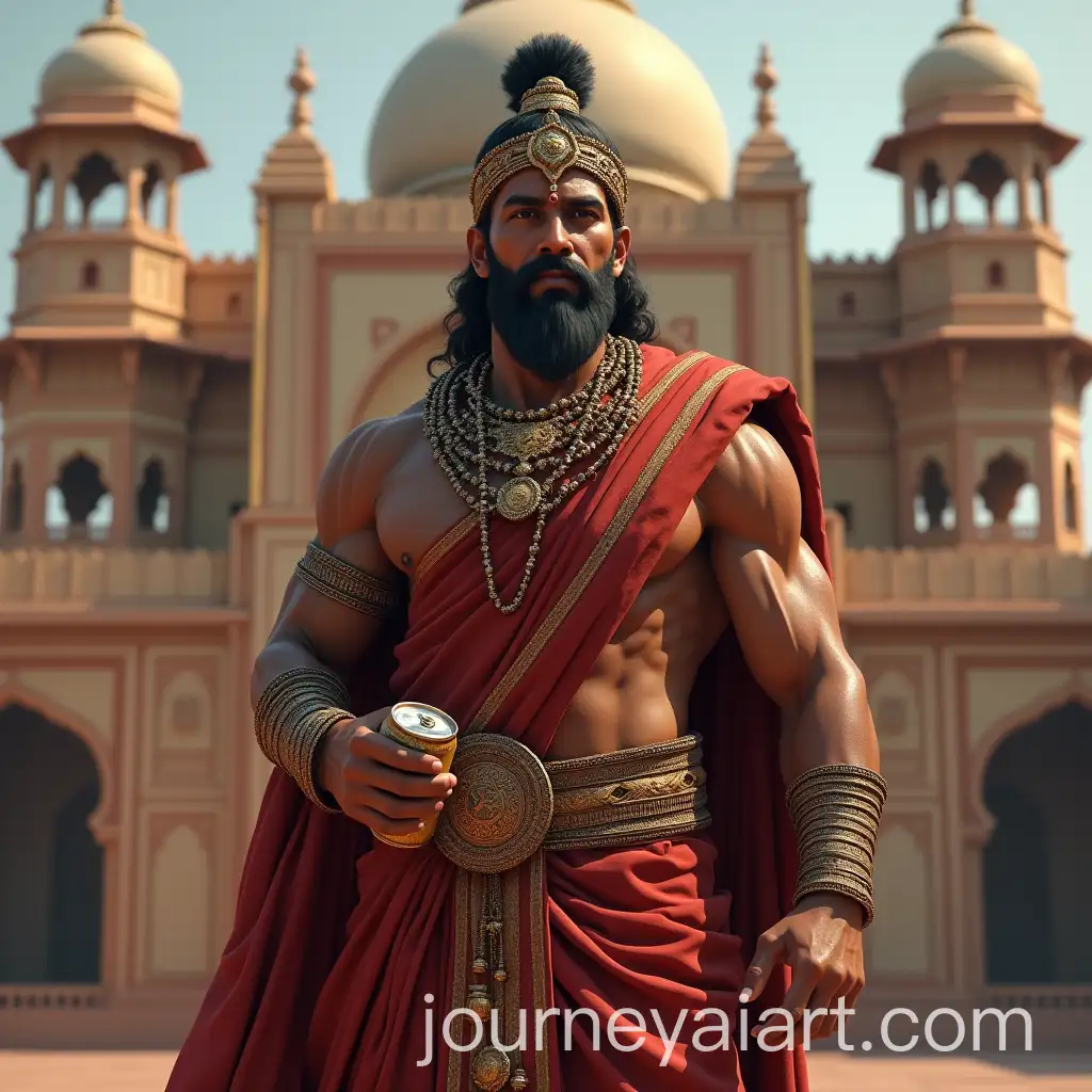 AI-Image-Prompt-ExpansionIndian-Muscular-King-Holding-a-Can-in-Front-of-a-Majestic-Palace