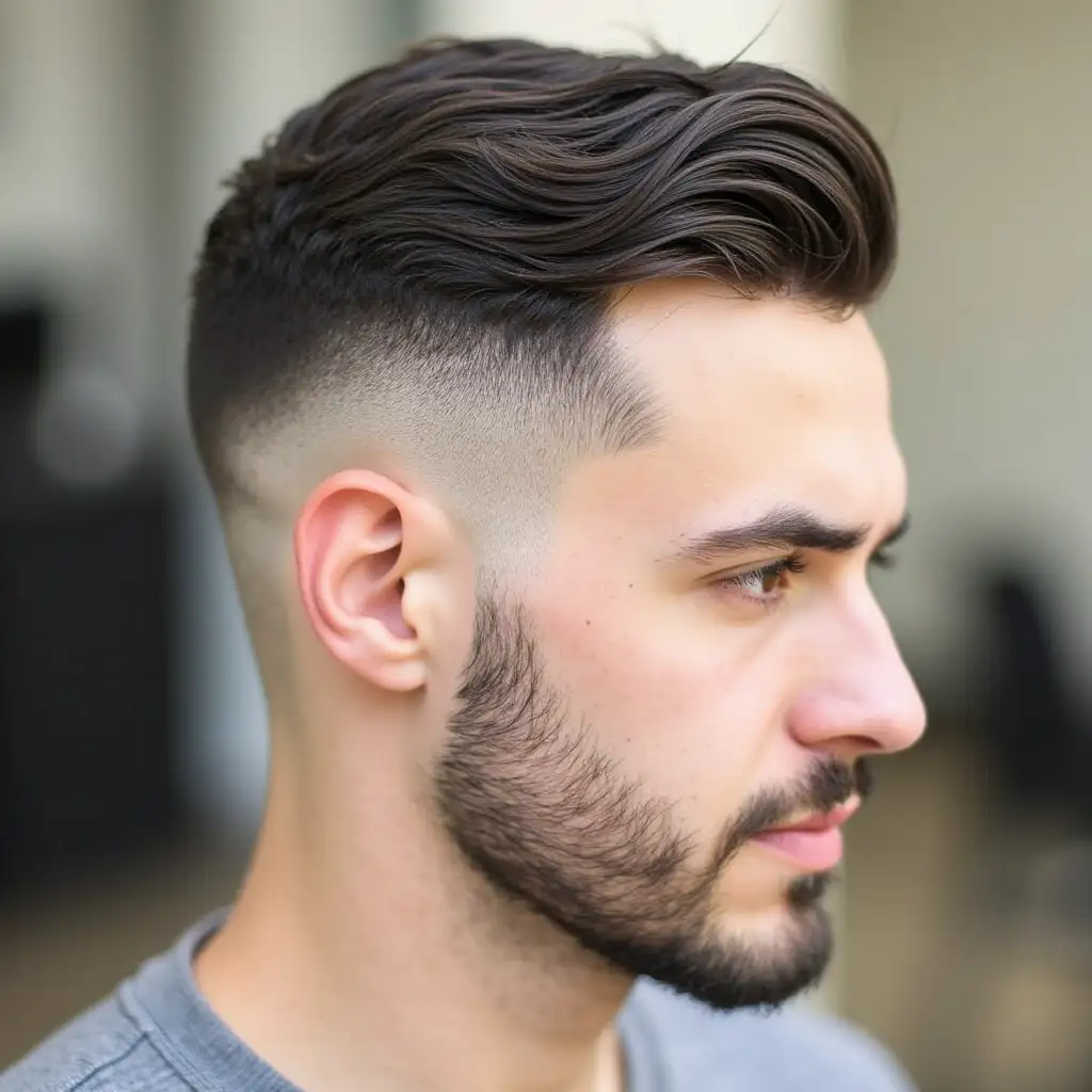 A sharp, textured French crop haircut for men, short faded sides, styled with matte clay, natural light, casual wear, medium shot, high detail.