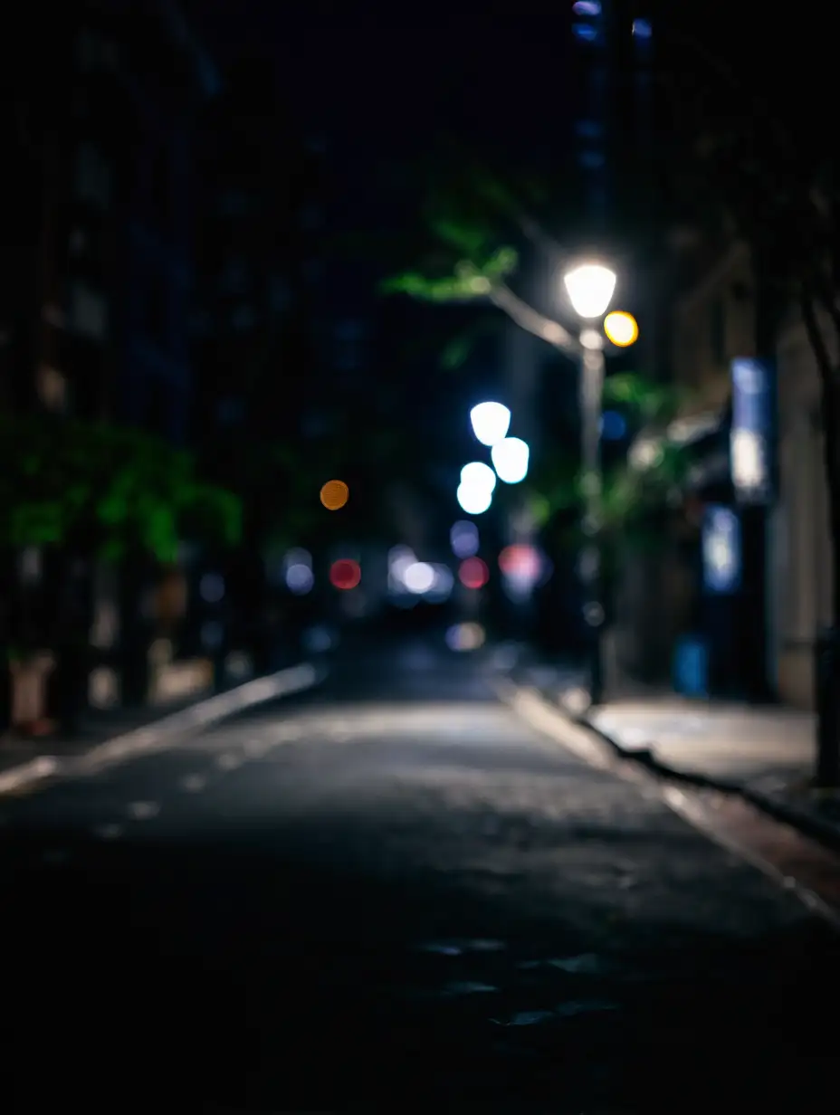 Dark City Night with Small Bokeh Lights and Blue Hue