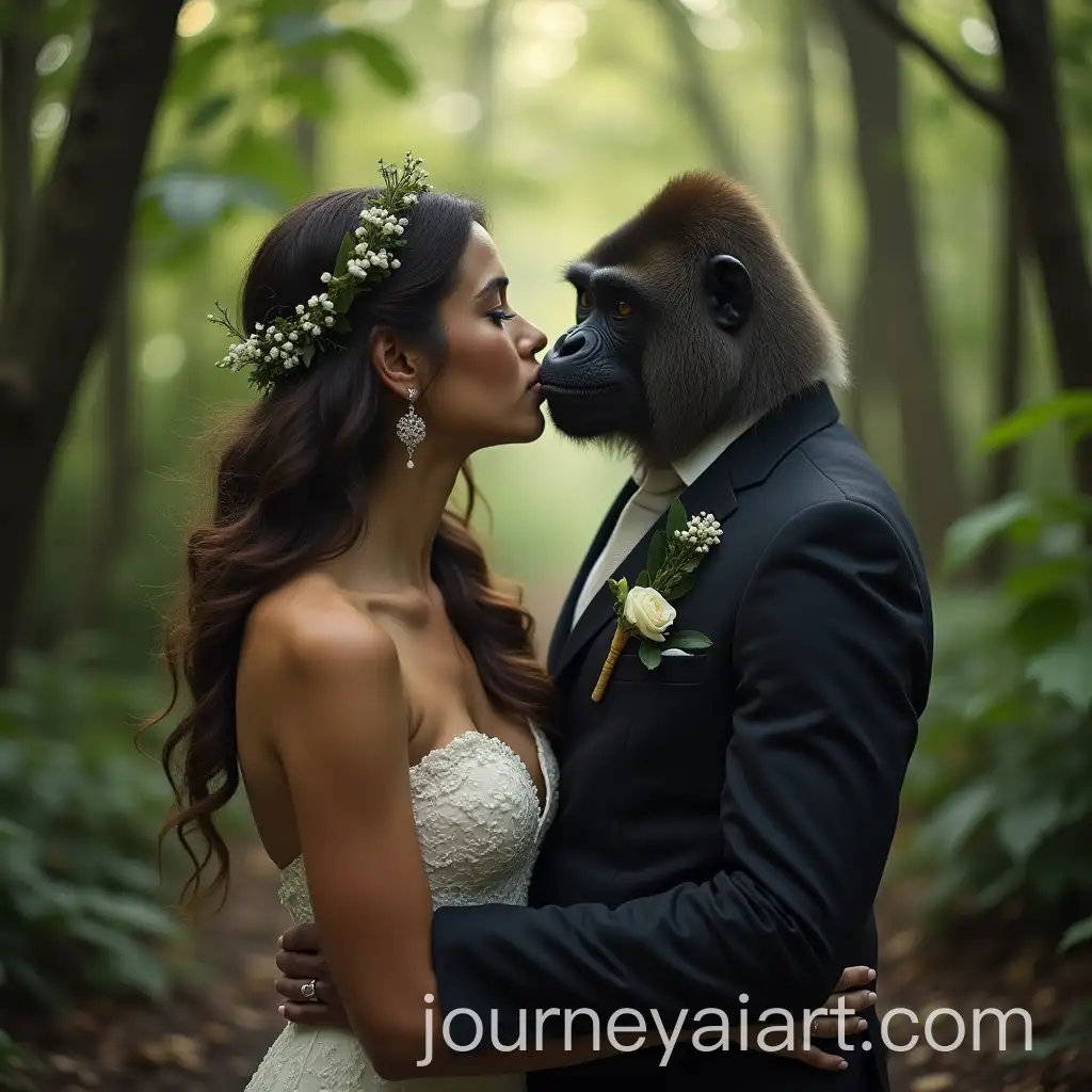 Woman-and-Guerrilla-Celebrating-Wedding-in-Forest