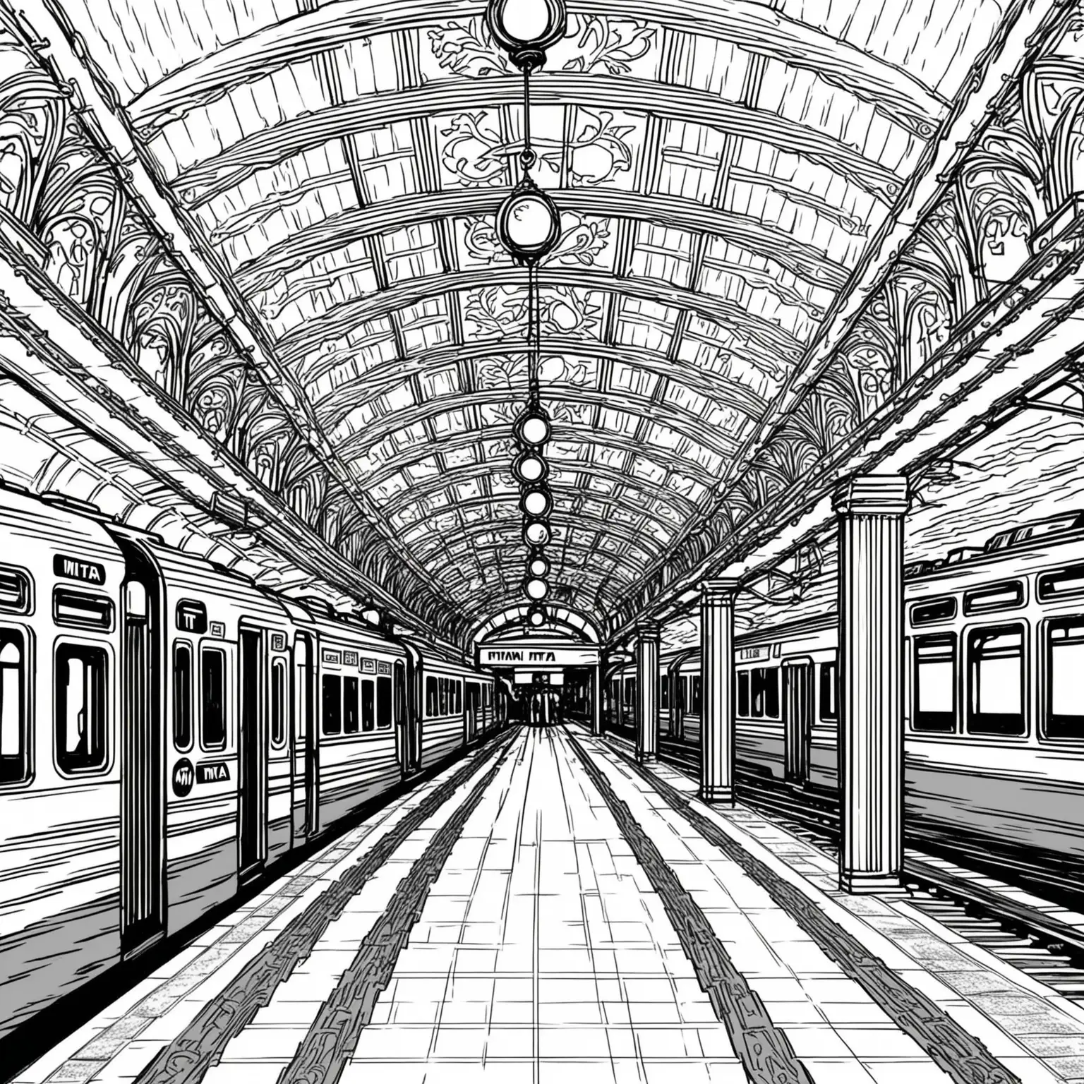 Vintage MTA Train Station Illustration for Coloring