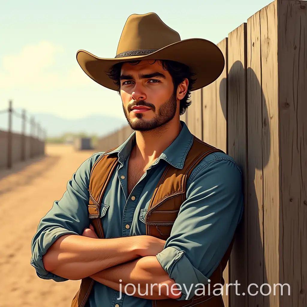 Young-RanchAI-Image-Prompt-Expansioner-with-Cowboy-Hat-Leaning-Against-Wooden-Fence