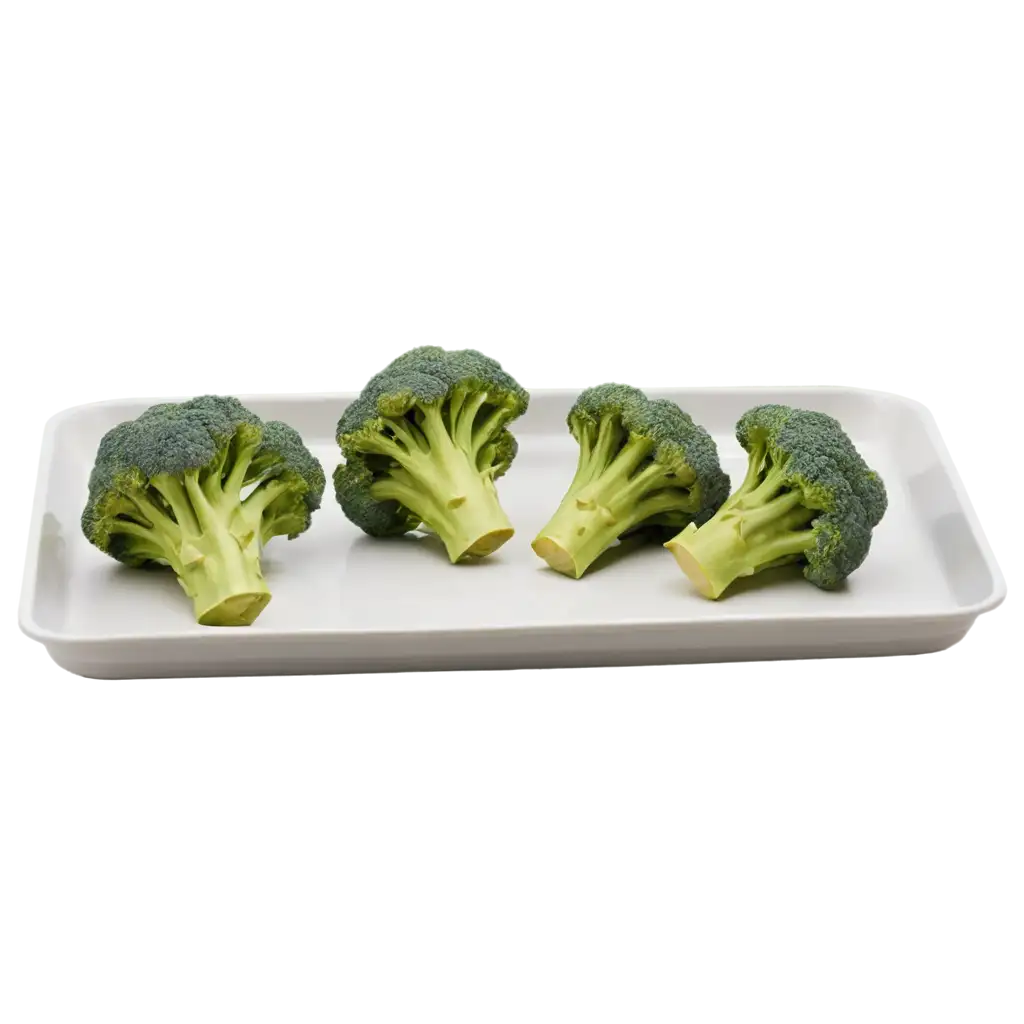 Fresh-Raw-Broccoli-on-a-White-Tray-PNG-HighQuality-Image-for-Culinary-and-Marketing-Use