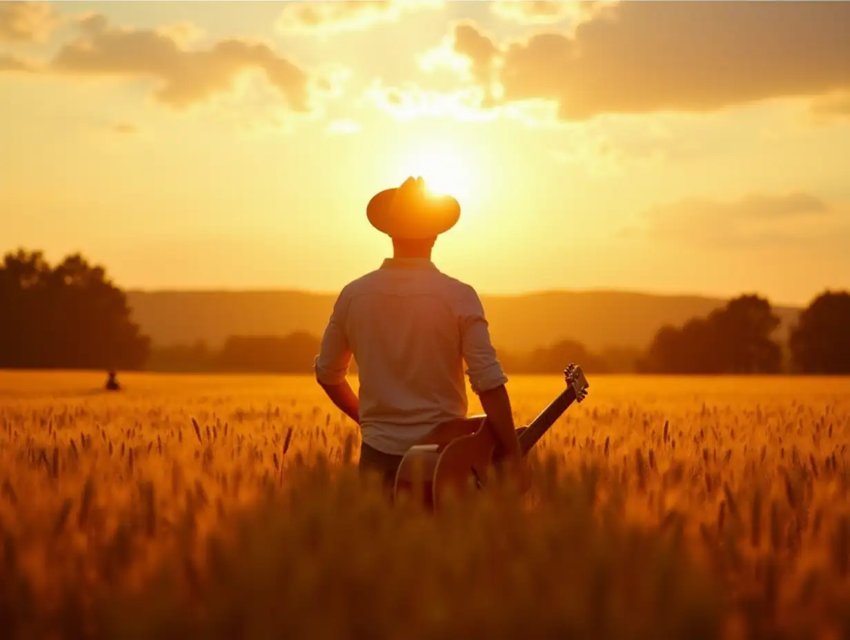 Lone-Man-with-Guitar-in-Golden-Wheat-Field-at-Sunset