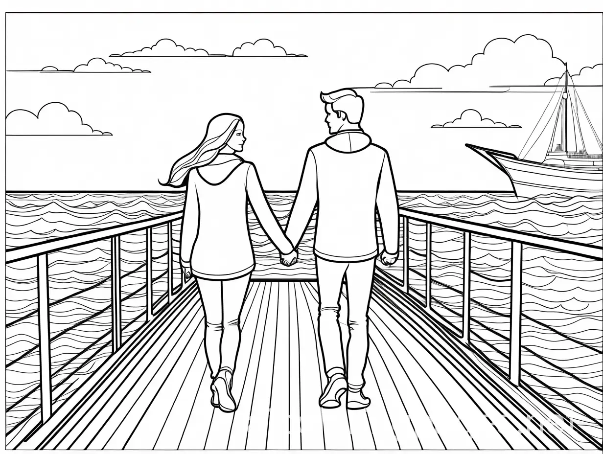 Young-Couple-Holding-Hands-on-Ship-Coloring-Page