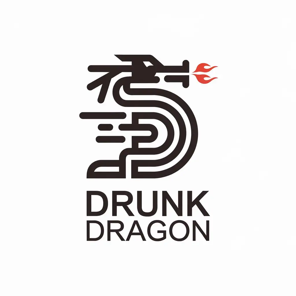 a vector logo design,with the text "drunk dragon", main symbol:Chinese dragon, lines, flame, modern minimalism,Minimalistic,be used in culture industry,clear background