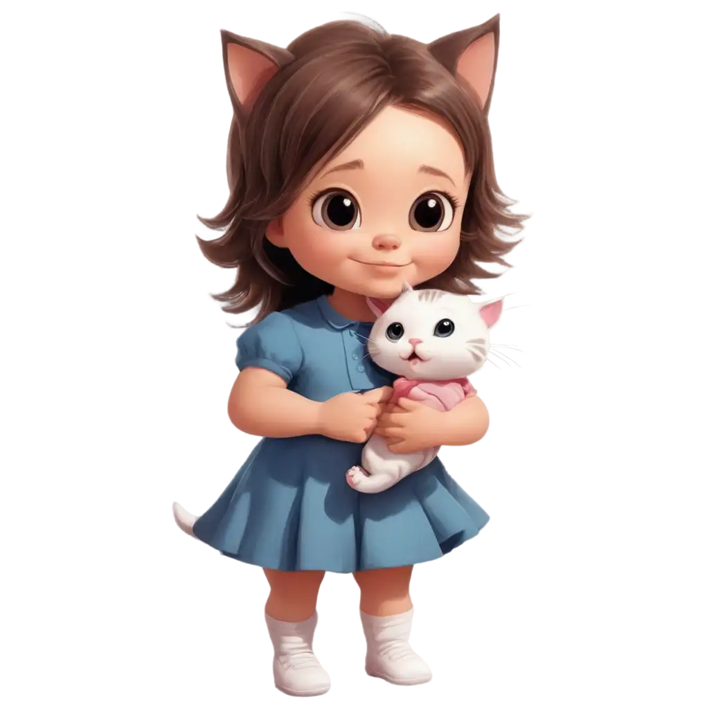 Adorable-Cartoon-Kitten-with-Baby-Girl-PNG-Image-Heartwarming-Illustration-for-Childrens-Books-and-Nursery-Decor