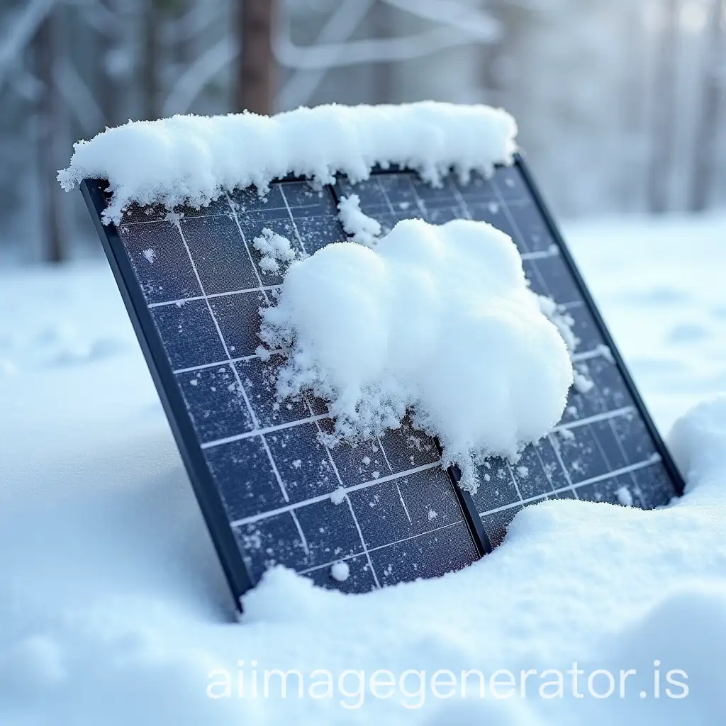 Generate an image with the following traits 'A solar panel covered in lots of snow, but it shouldn’t be completely covered, and the snow on the solar panel should be in a pattern. Please don't add anything around the solar panel, it should independently show that there is a patch of snow on the solar panel, not scattered around.'