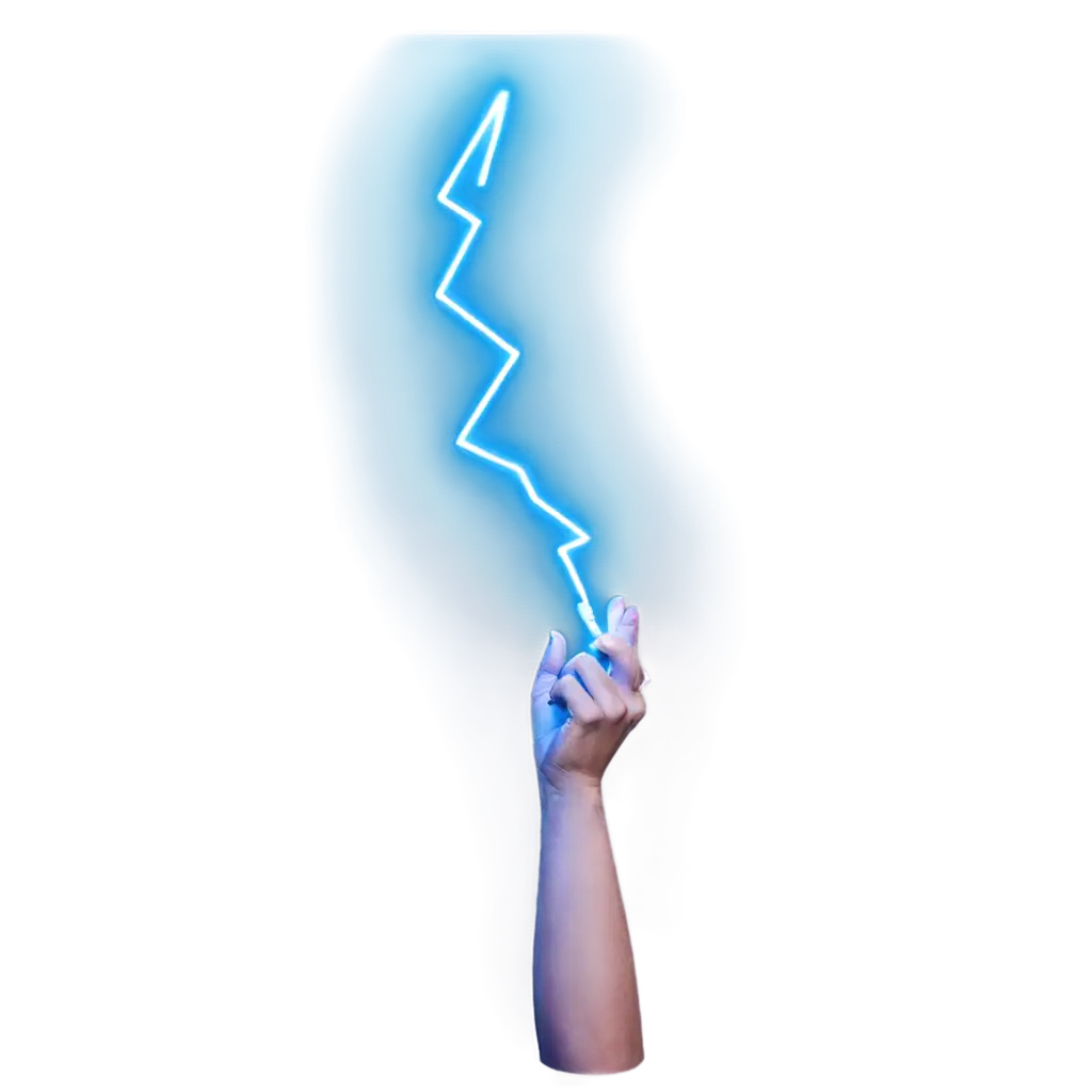 Neon blue lightning in the shape of a hand