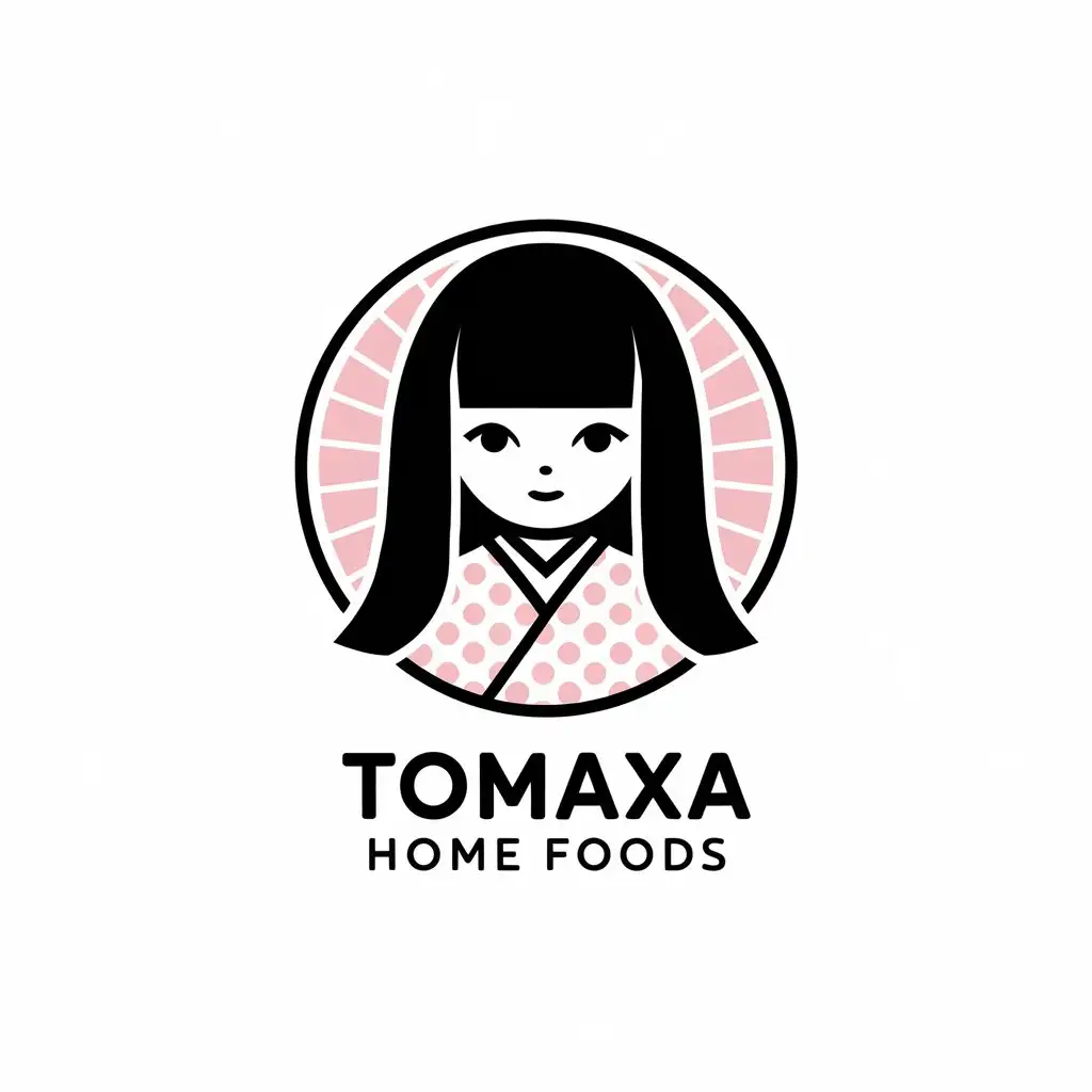 a vector logo design,with the text "Tomaxa home foods", main symbol:Japanese girl's head,complex,be used in Restaurant industry,clear background