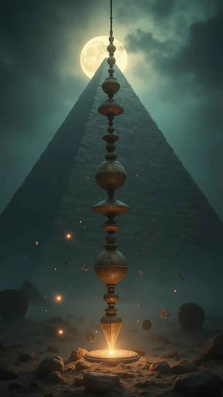 Pendulum-Hanging-in-Front-of-Mysterious-Pyramid-with-Geometric-Symbols