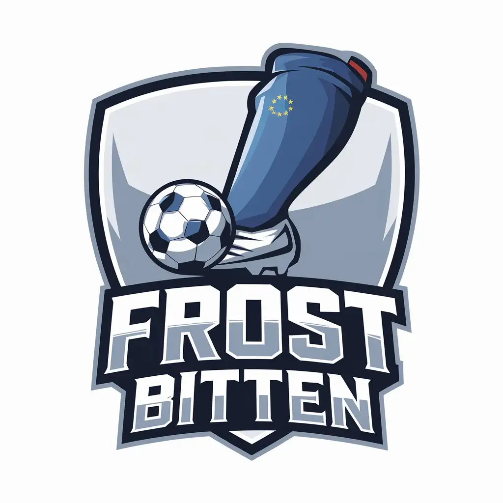 LOGO-Design-For-Frost-Bitten-European-Football-Players-Frozen-Foot-on-Shield-Background