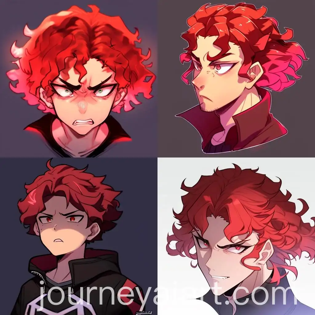 Young-Adult-Male-with-Neon-Red-Curly-Hair-Annoyed-Expression