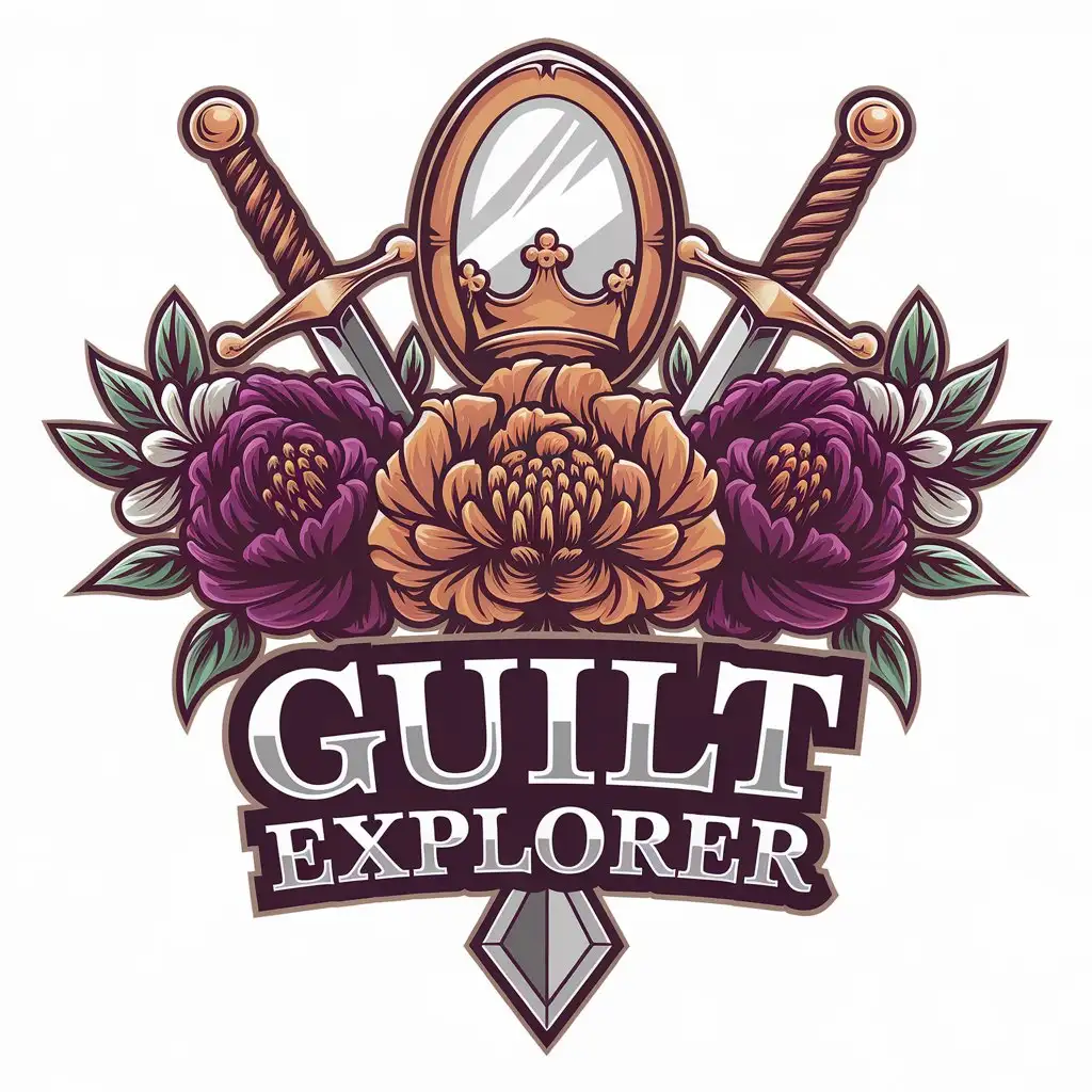 LOGO Design for Guilt Explorer Mirror Flower Sword Wine Crown Symbolism for Entertainment Industry