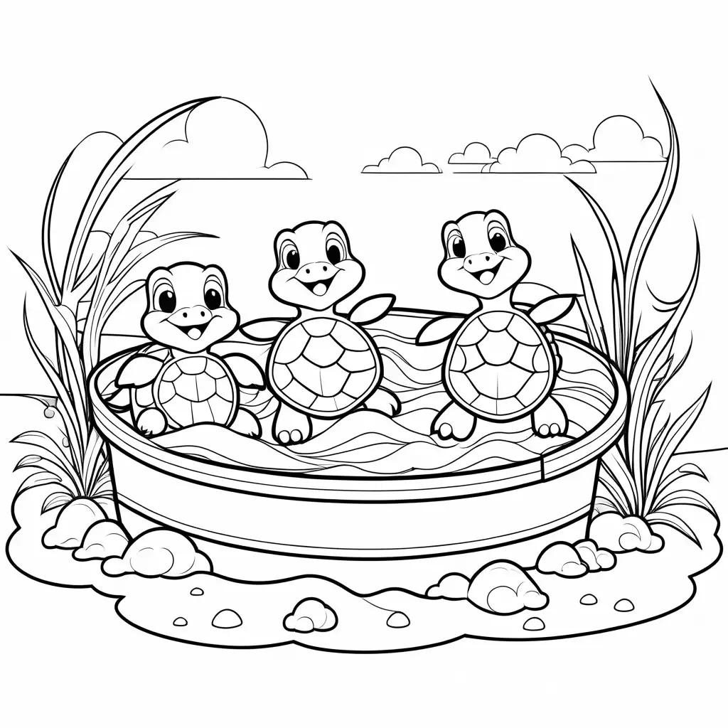 Cartoon-Turtle-Characters-Playing-in-Sandbox-Coloring-Page