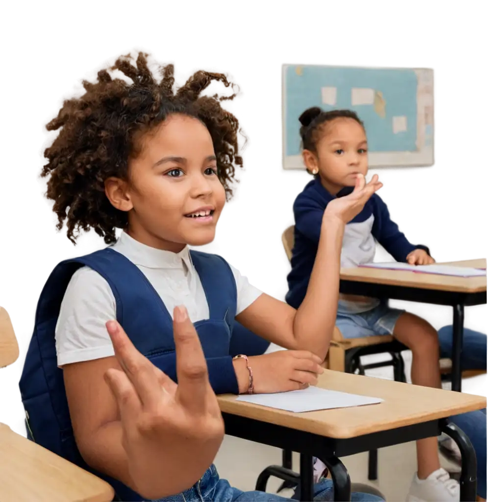 Confident-African-American-Child-PNG-Image-Classroom-Scene-with-Raised-Hand