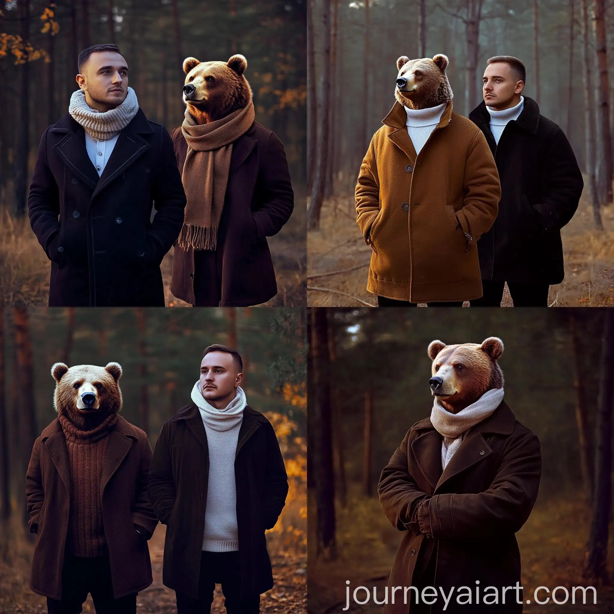 Anthropomorphic-Brown-Bear-in-Casual-Outfit-Posing-on-a-Lush-Green-Meadow