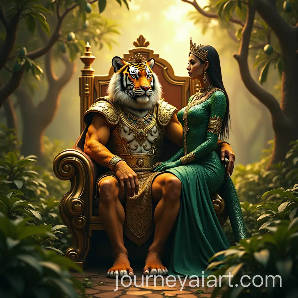 Majestic-Tiger-King-and-Snake-Queen-in-a-Lush-Fantasy-Garden