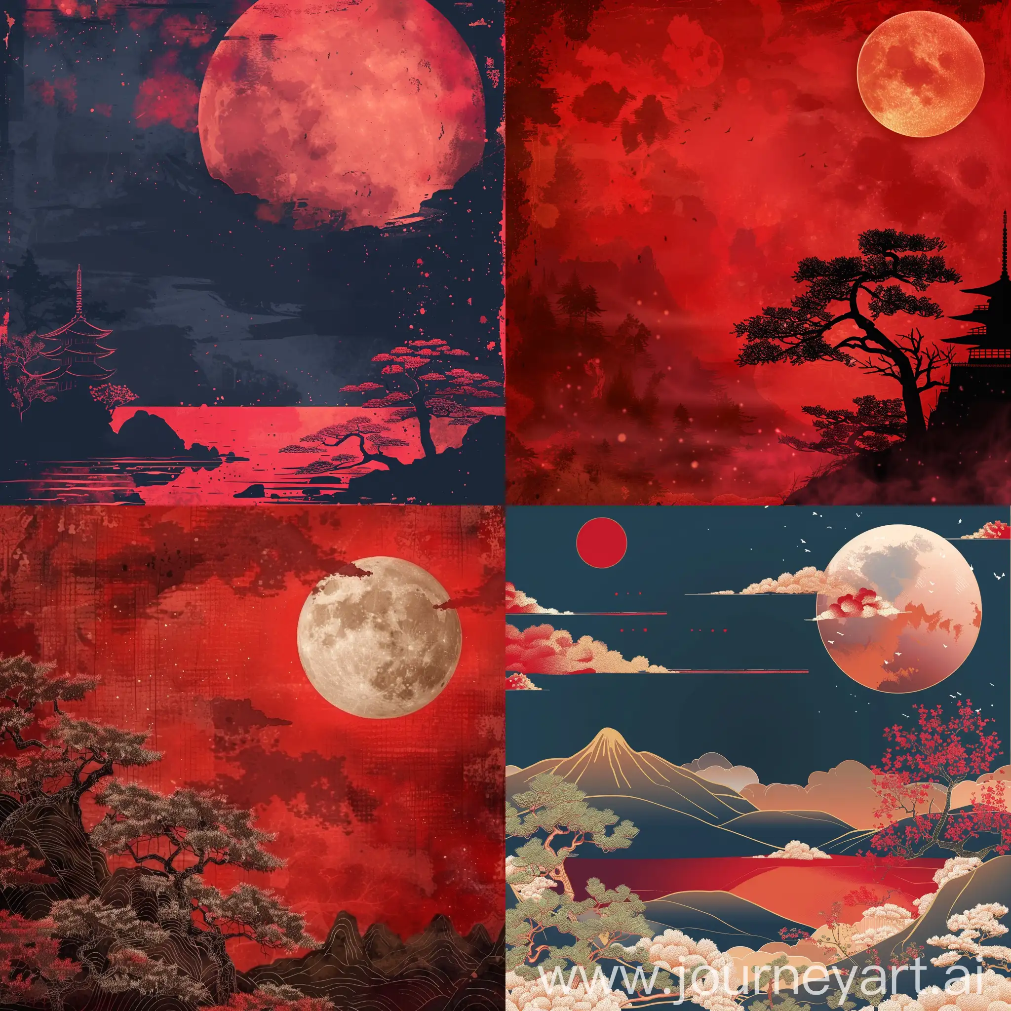 Japanese-Style-Night-Scene-with-Red-Hues-and-Moon