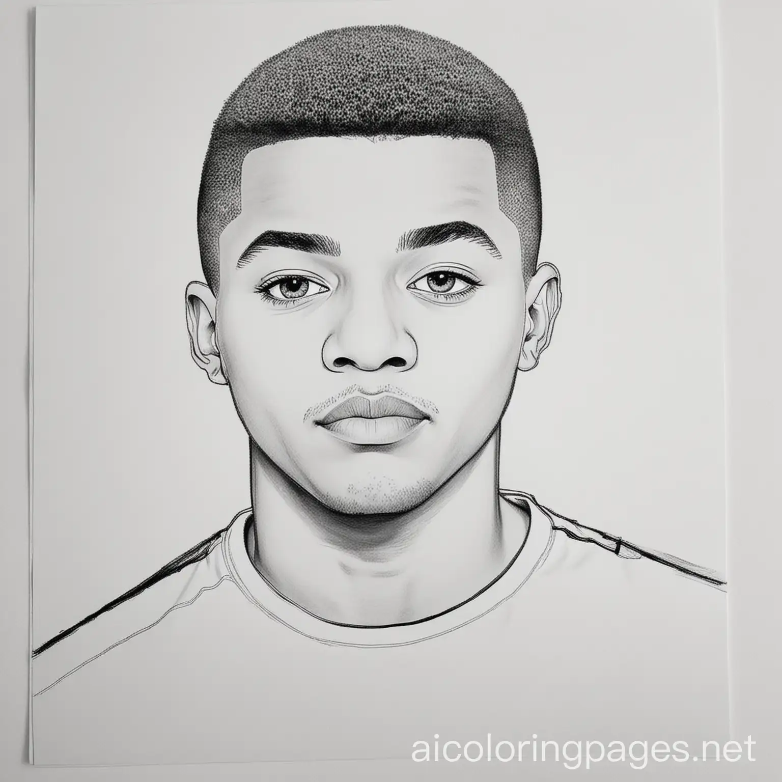 Soccer-Star-Mbappe-Coloring-Page-Black-and-White-Line-Art