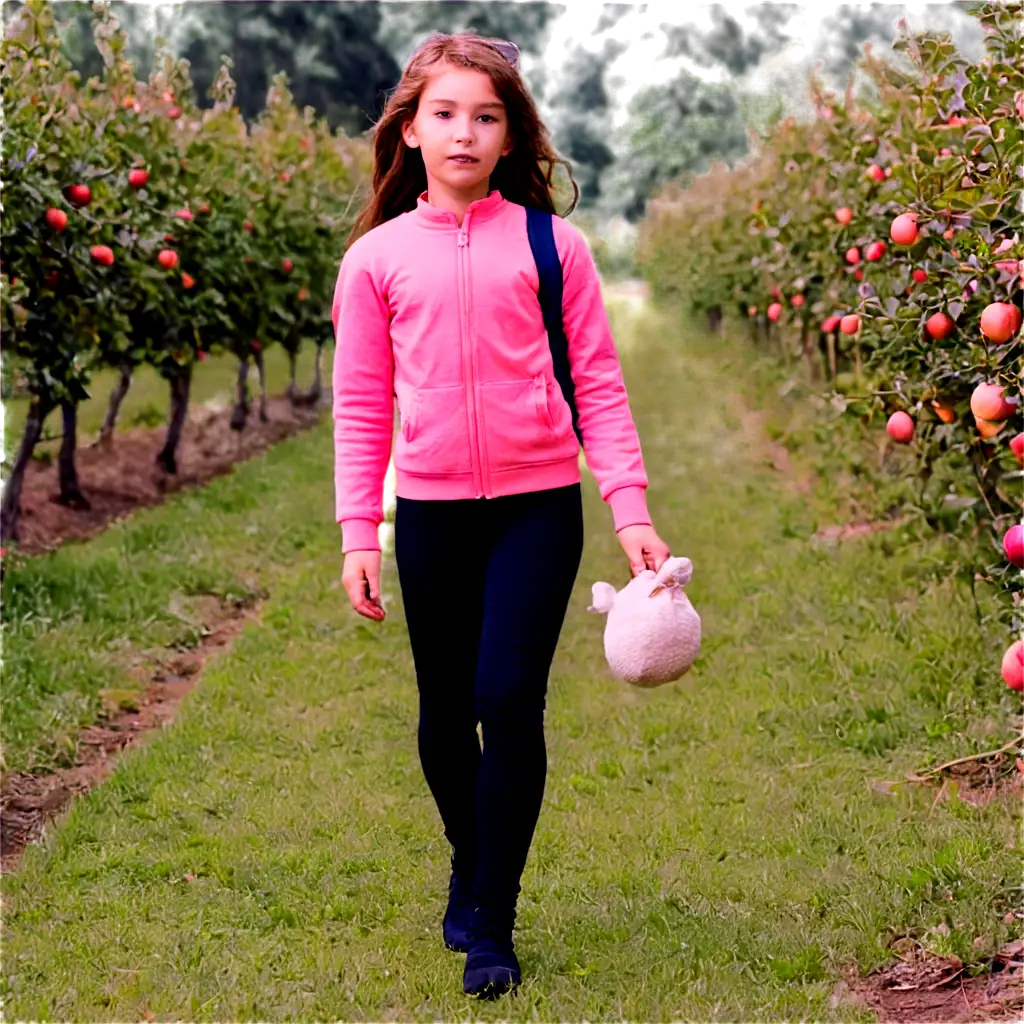 PNG-Image-of-a-Girl-Walking-in-an-Apple-Garden-Capturing-Natures-Beauty