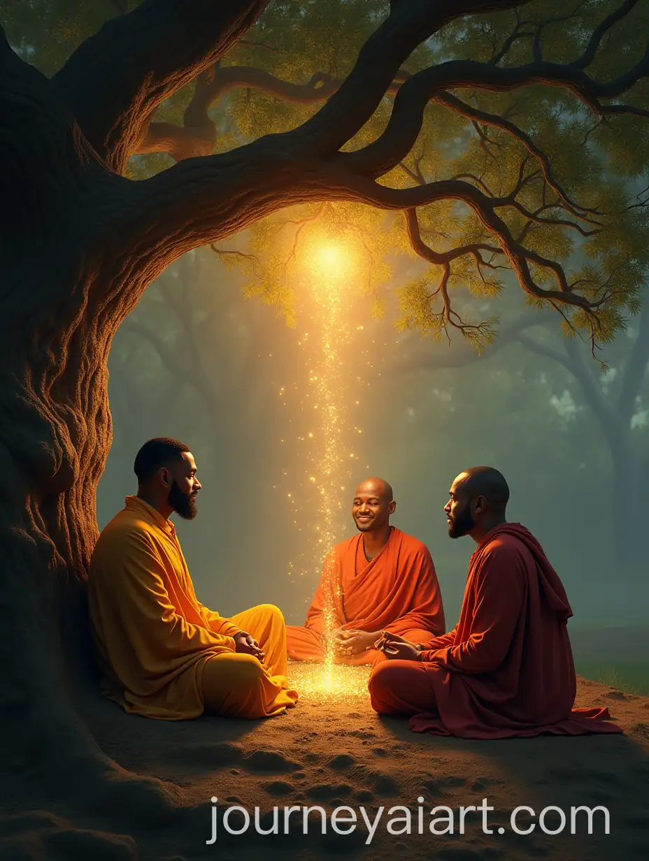 Buddha-Teaching-Enlightenment-Under-a-Tree-with-Iconic-Students