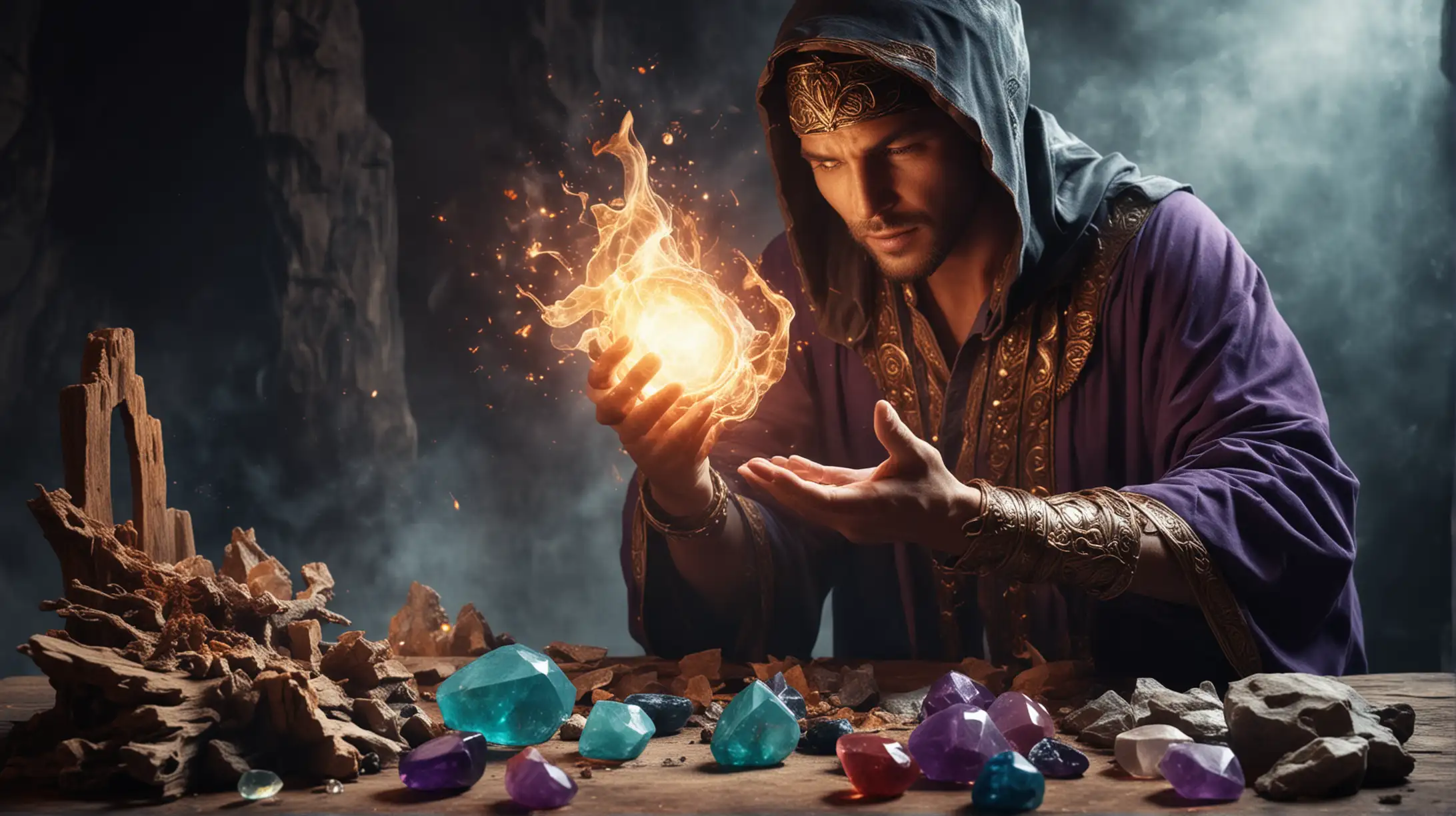 Powerful Mage Casting Resurrection Spell on Gemstone