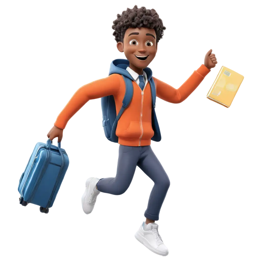 HighQuality-PNG-Illustration-Joyful-DarkSkinned-Male-Student-with-Books-Money-and-Airport-Journey