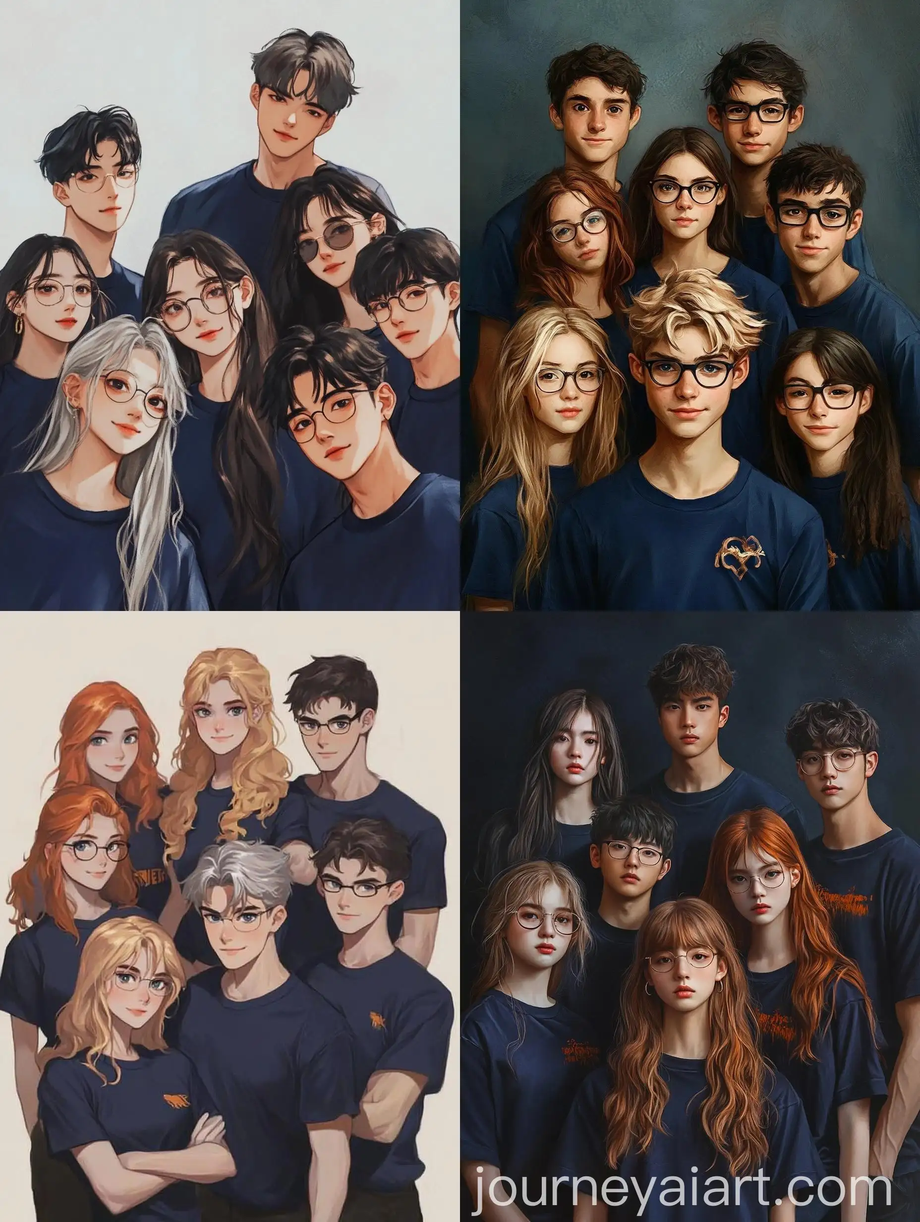 Group-Photo-of-Seven-Friends-in-Navy-Blue-Uniform-TShirts