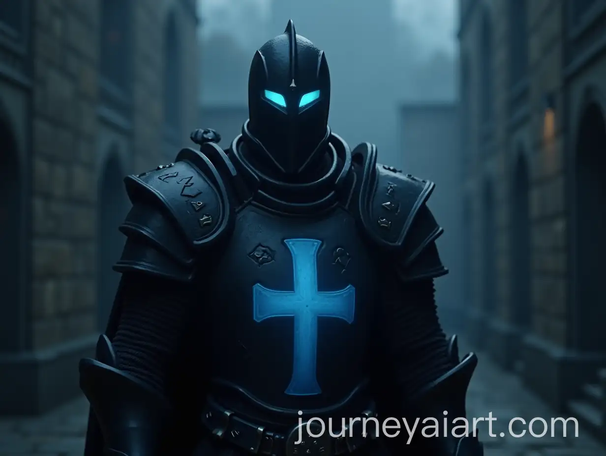 Dark-Fantasy-Knight-in-Glowing-Armor-in-Misty-Medieval-Courtyard