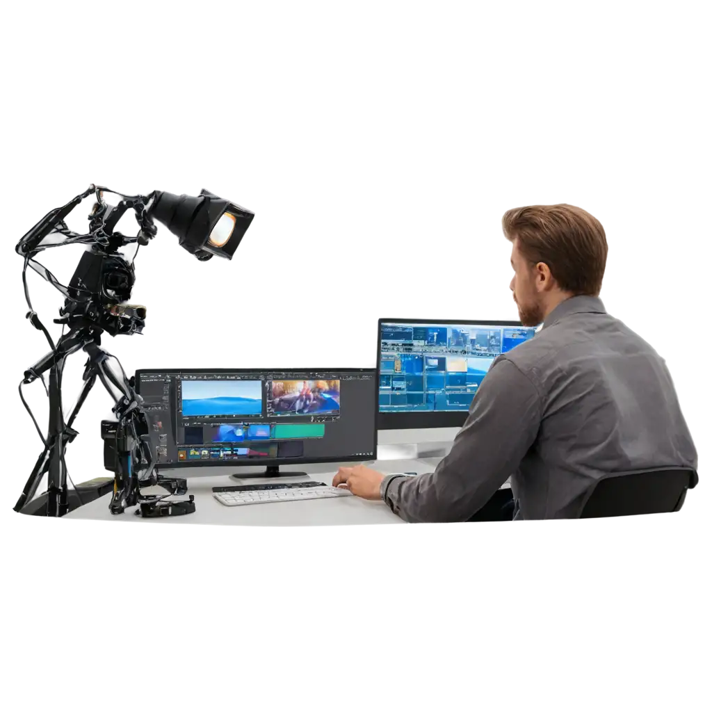 Professional-Video-Editor-at-Work-Captivating-PNG-Image-of-a-Video-Editing-Setup