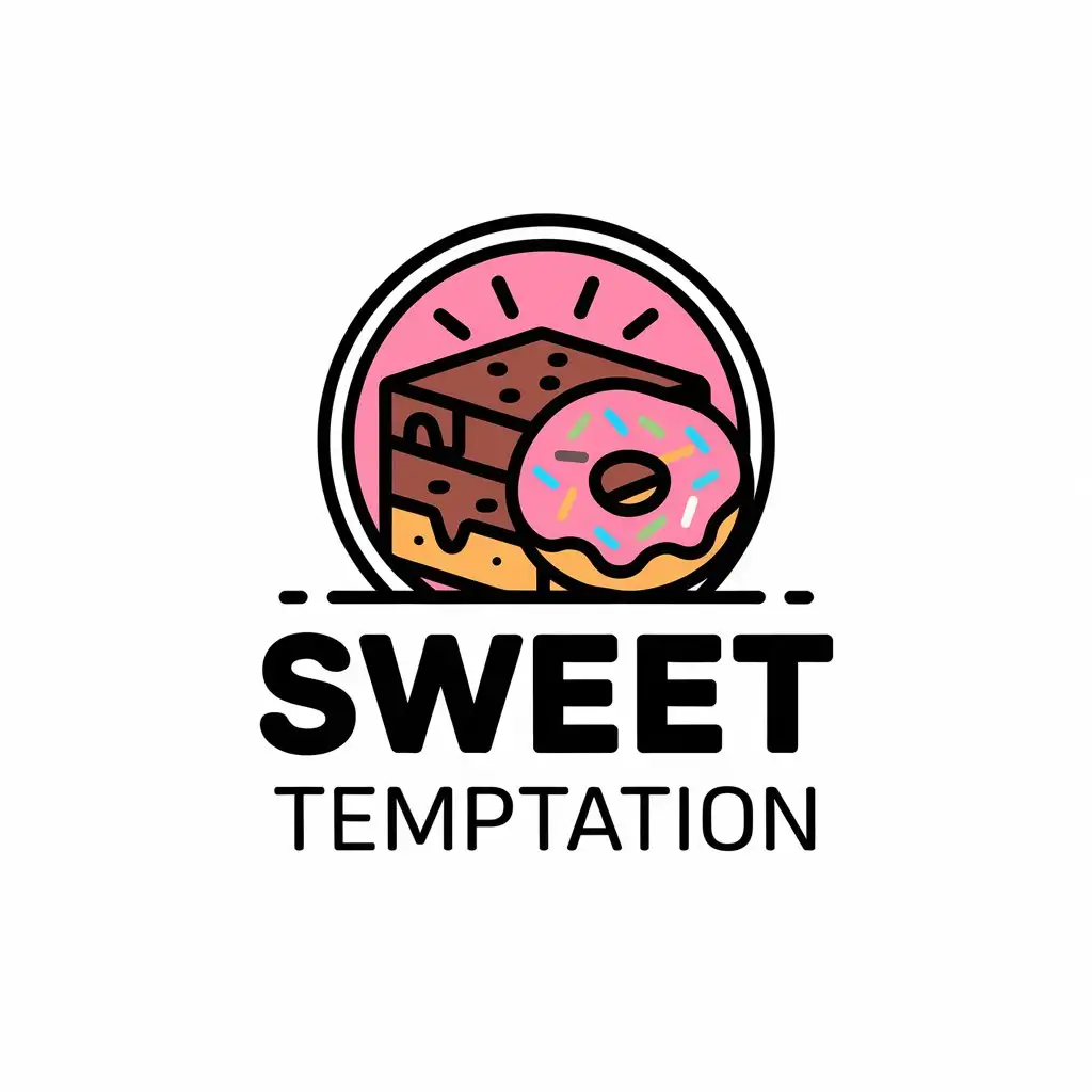 a vector logo design,with the text "Sweet temptation", main symbol:brownie y donas,Moderate,be used in Restaurant industry,clear background