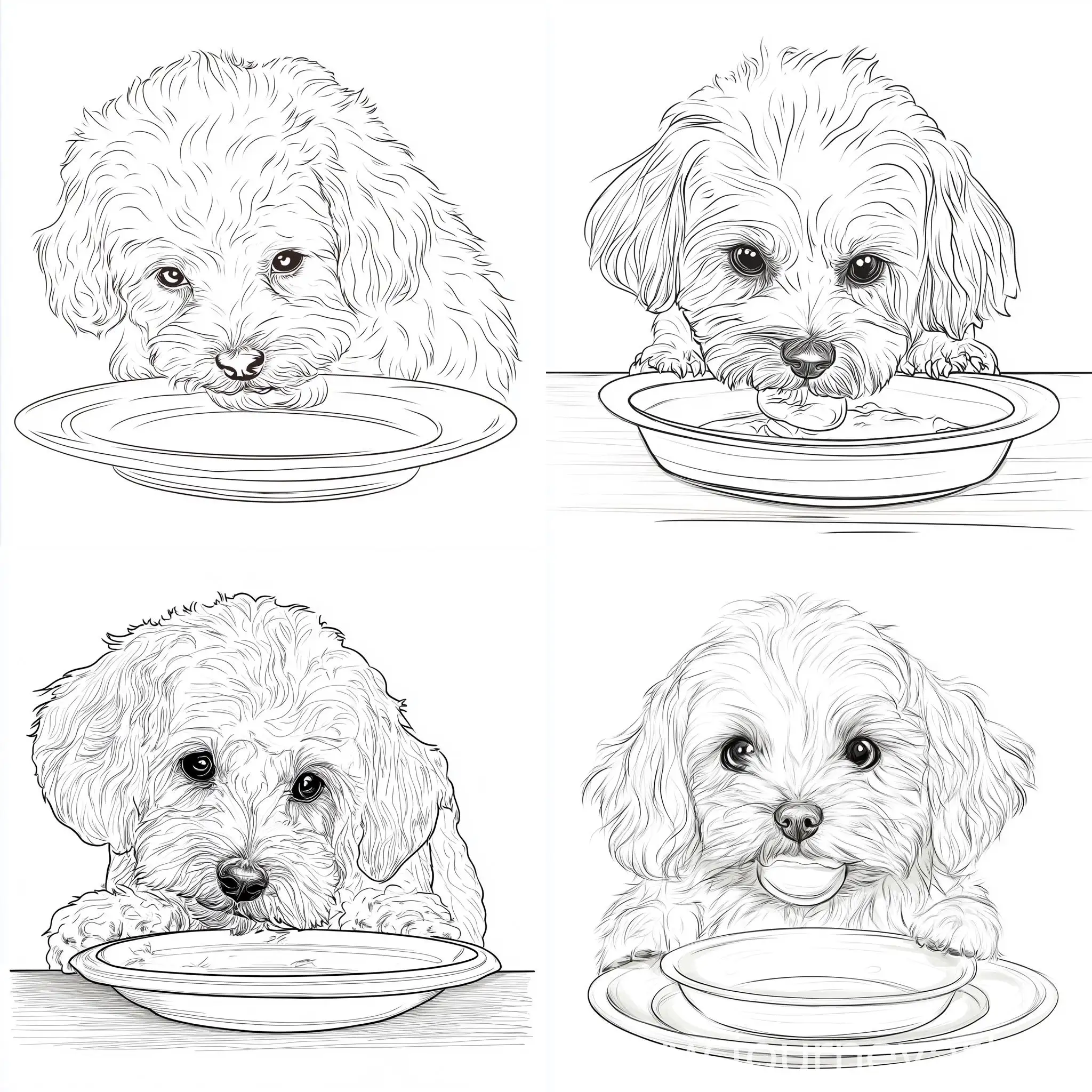 Maltipoo-Eating-from-Dish-in-One-Line-Art-Style