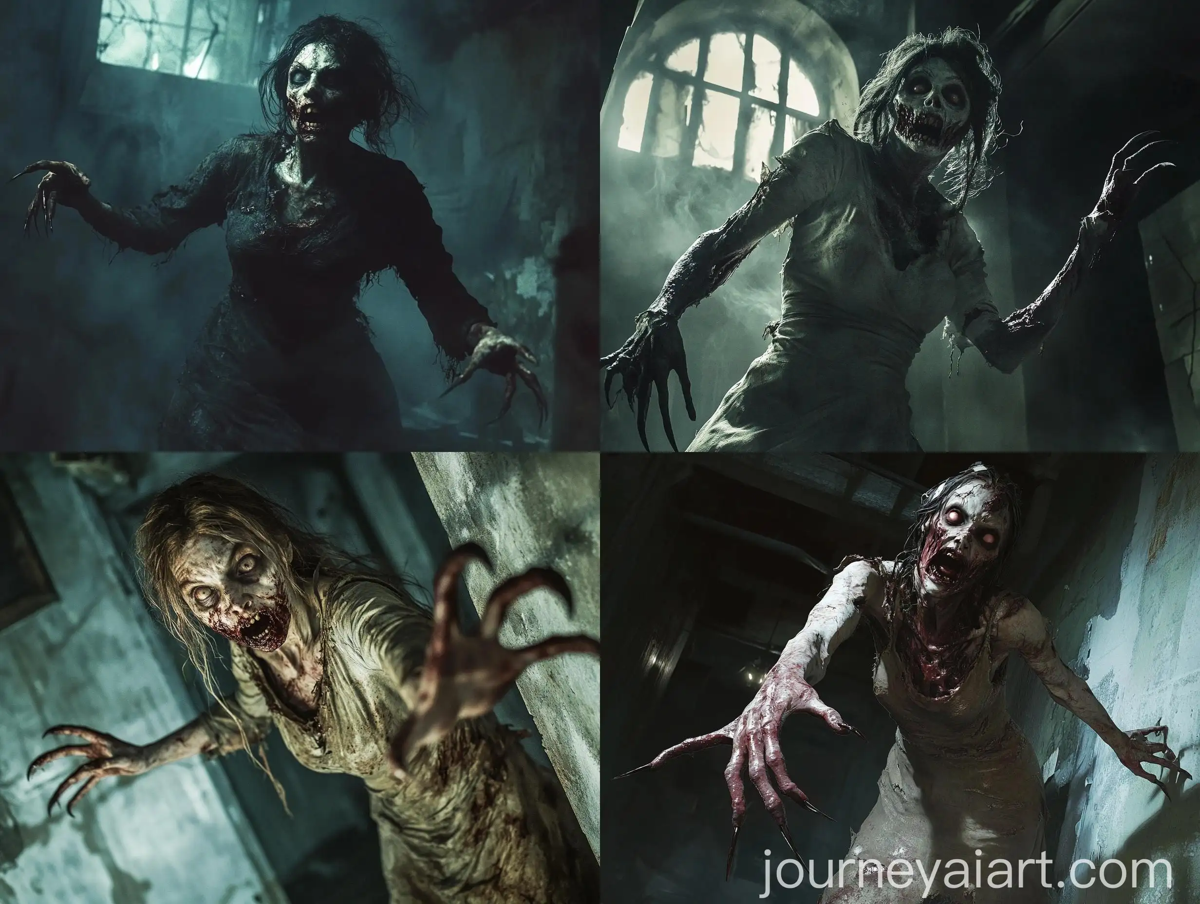 Hungry-Zombie-Woman-in-Dimly-Lit-Room