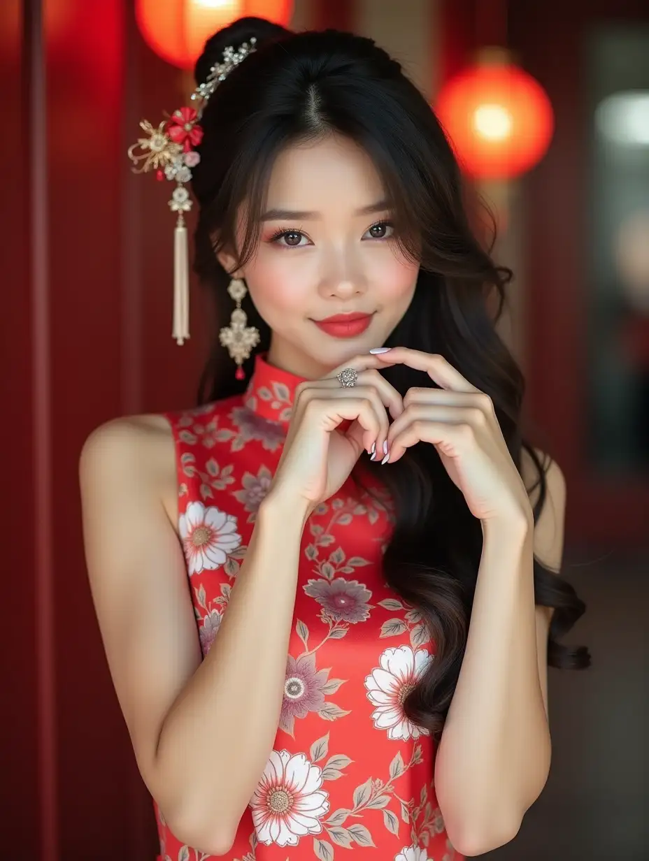 FullBody-Portrait-of-a-Young-Woman-in-Cheongsam-with-Elegant-Accessories