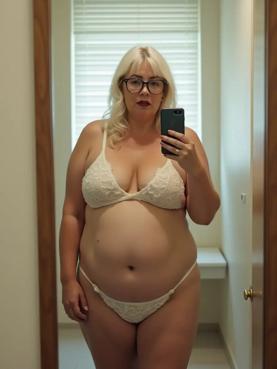 Obese-70YearOld-Woman-in-Lace-Bikini-Taking-Mirror-Selfie-in-Fitting-Room