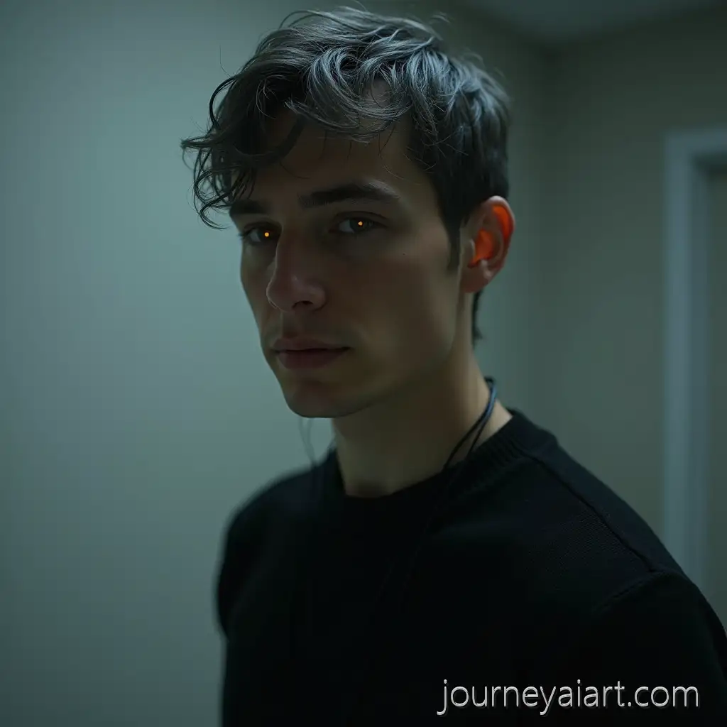 Young-Man-with-MetallicAI-enhanced-young-man-Hair-and-MoodChanging-Eyes-in-Simple-Attire